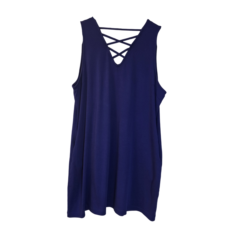 NY&C Royal Blue Lattice Cotton Shift Dress With Pockets, XXL